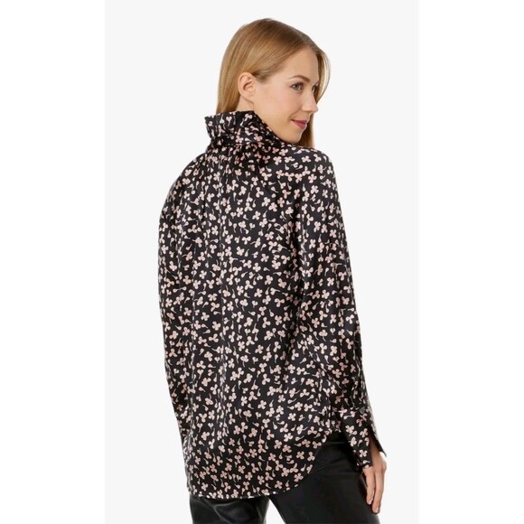 EQUIPMENT Femme Nela Black Pink Floral SILK Button Blouse Sz S MISSING BOW - Picture 11 of 12